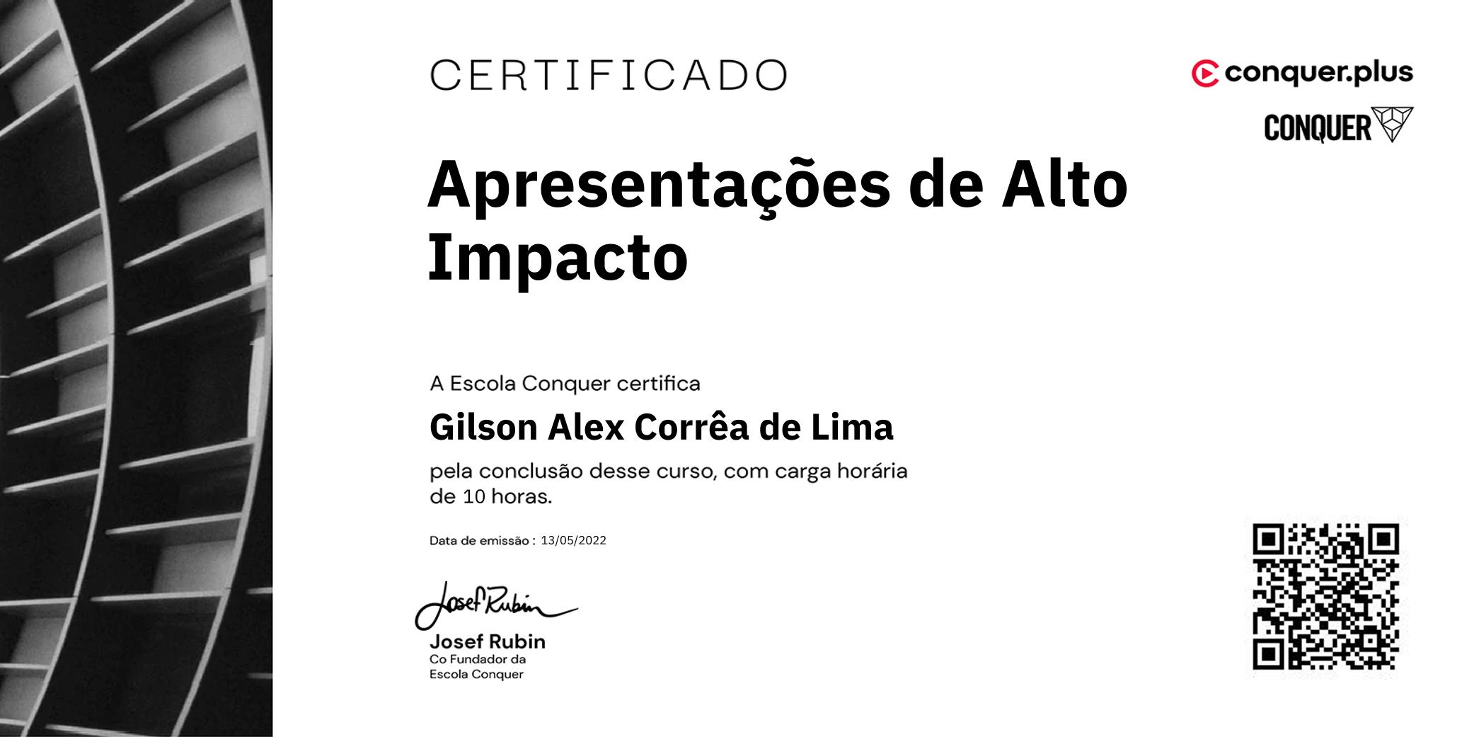 Certificado de Apresentações de Alto Impacto